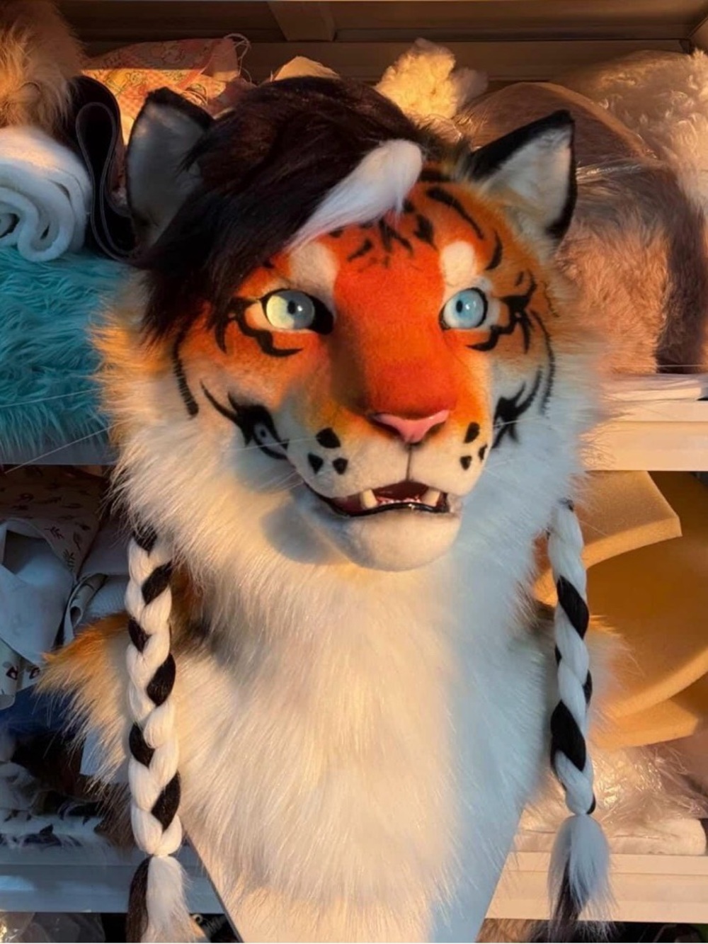 Handmade Tiger Fursuit Head in Orange, White & Black